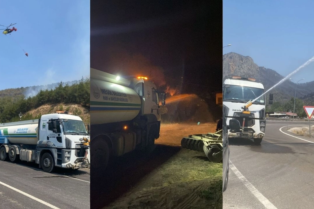 İnegöl Belediyesi'nden yangın bölgesindeki söndürme çalışmalarına destek